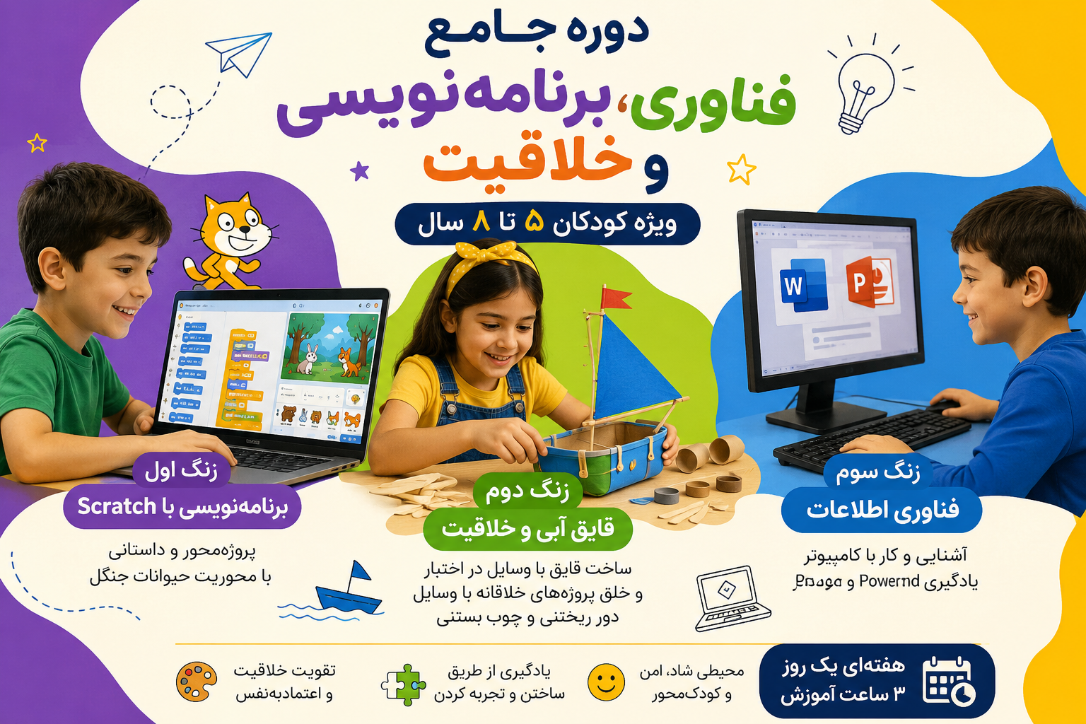دوره جامع فناوری، برنامهنویسی و خلاقیت کودکان | ویژه ۵ تا ۸ سال